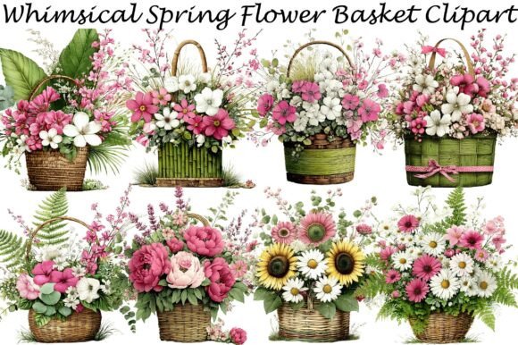 Download Whimsical Spring Flower Basket Clipart - Spring flower Collection
