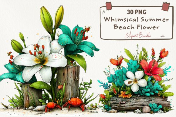 Download Whimsical Summer Beach Flower Clipart - Flower clipart Collection