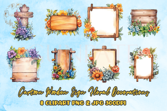 Download Cartoon Wooden Sign Floral Decorations - Floral decorations Collection