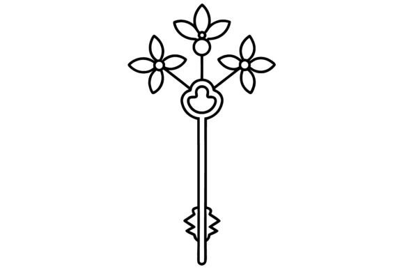 Download Line Art Key with Floral Decorations - Premium Resources