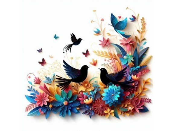 Download Birds with Bright 3D Floral Decorations - Floral decorations Collection