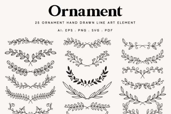 Download 25 Leaf Ornament Wedding Lineart Element - Leaf Collection