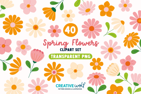 Download Whimsical Spring Flowers Clipart Set - Spring flower Collection