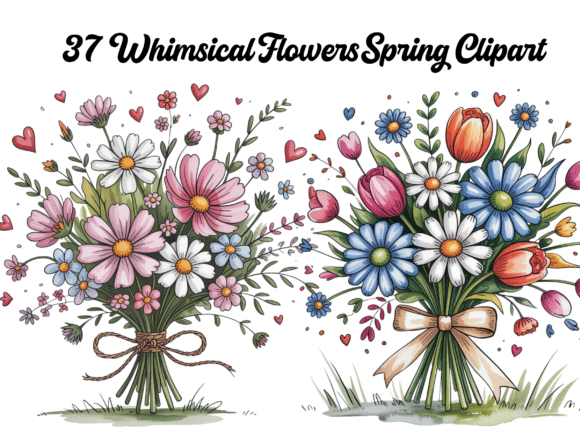 Download Whimsical Spring Flower Clipart Bundle - Spring flower Collection