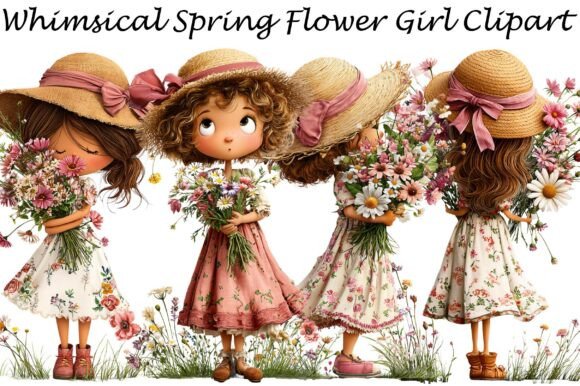 Download Whimsical Spring Flower Girl Clipart - Spring flower Collection