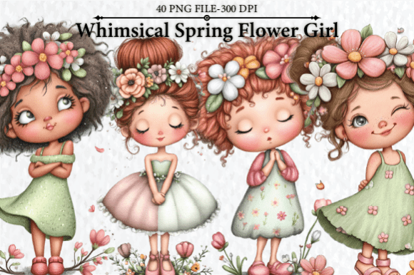 Download Whimsical Spring Flower Girl Clipart - Spring flower Collection