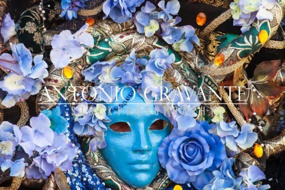 Download Blue Mask with Floral Decorations Exhibited During the Carnival of Venice - Floral decorations Collection
