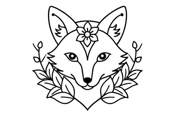 Download Minimal Fox Face with Floral Decorations - Floral decorations Collection