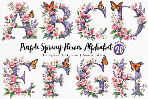 Download Purple Spring Flower Alphabet PNG Bundle - Spring flower Collection