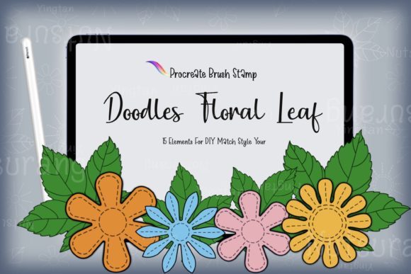 Download Floral Leaf Doodle Brush Stamp DIY Match - Premium Resources