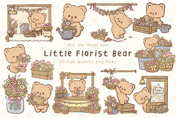 Download Little Florist Bear Cute Flower Clipart - Flower clipart Collection