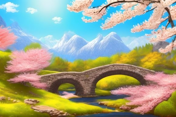 Download Nature's Beauty with River and Blossoms - Nature's beauty Collection